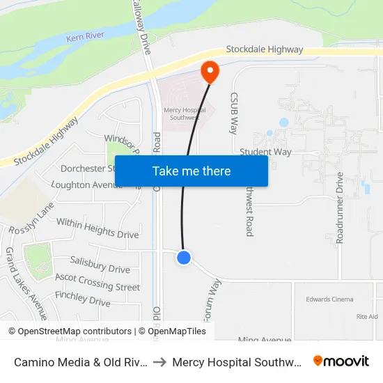 Camino Media & Old River to Mercy Hospital Southwest map