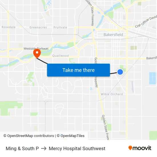 Ming & South P to Mercy Hospital Southwest map