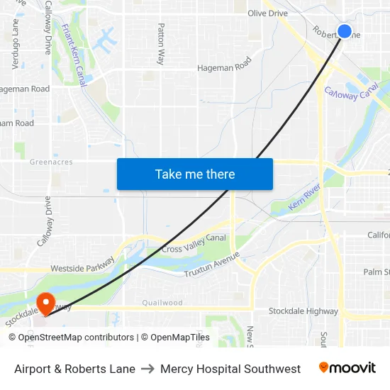 Airport & Roberts Lane to Mercy Hospital Southwest map