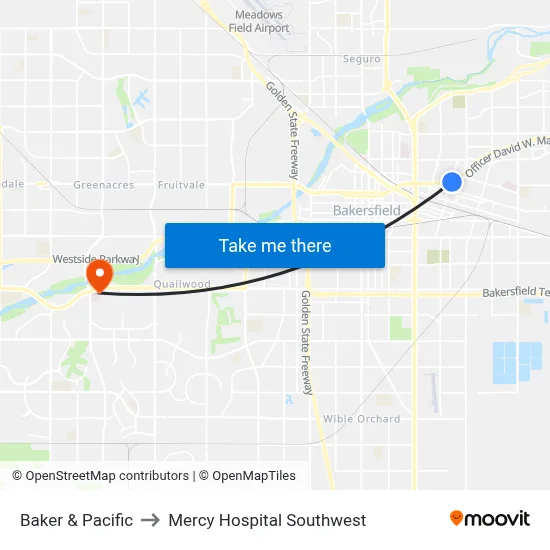 Baker & Pacific to Mercy Hospital Southwest map