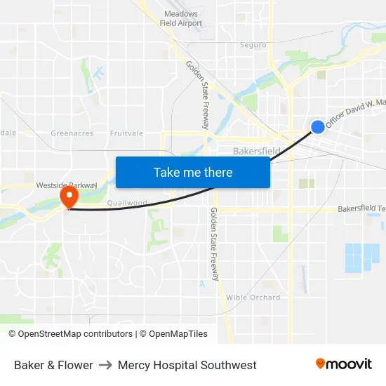 Baker & Flower to Mercy Hospital Southwest map
