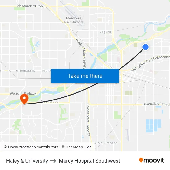 Haley & University to Mercy Hospital Southwest map