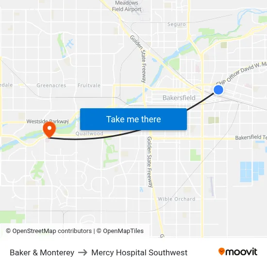 Baker & Monterey to Mercy Hospital Southwest map