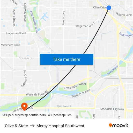 Olive & State to Mercy Hospital Southwest map