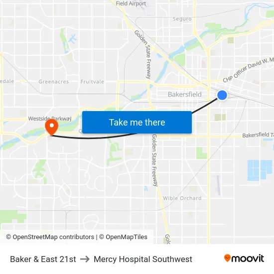 Baker & East 21st to Mercy Hospital Southwest map