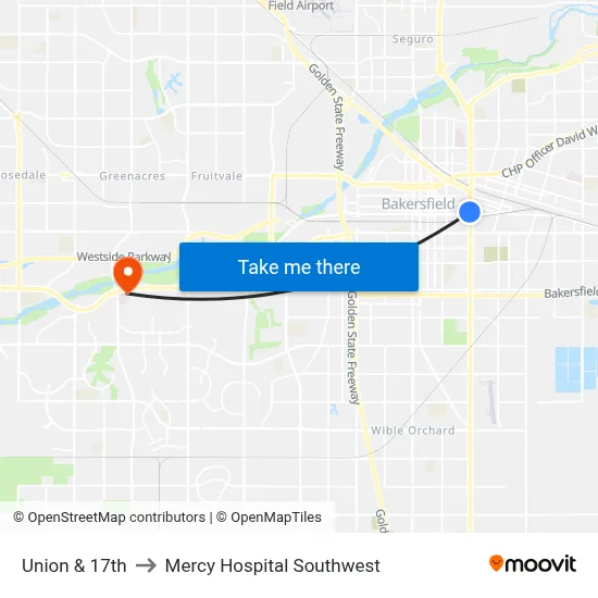 Union & 17th to Mercy Hospital Southwest map