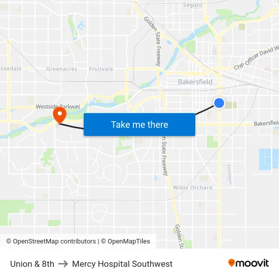Union & 8th to Mercy Hospital Southwest map