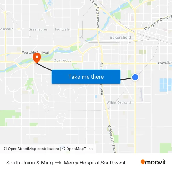 South Union & Ming to Mercy Hospital Southwest map