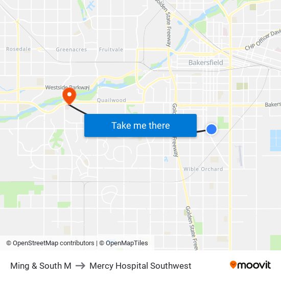Ming & South M to Mercy Hospital Southwest map
