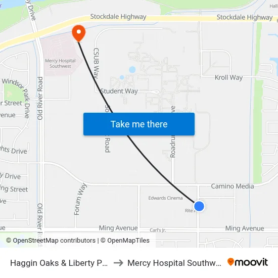 Haggin Oaks & Liberty Park to Mercy Hospital Southwest map