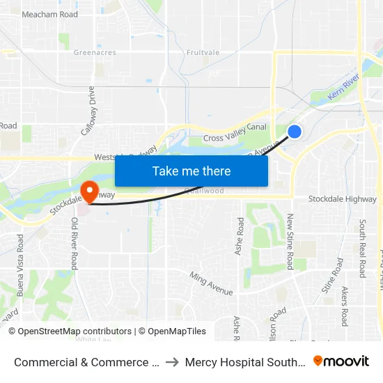 Commercial & Commerce Drive to Mercy Hospital Southwest map
