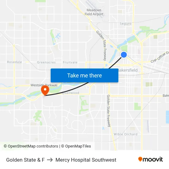 Golden State & F to Mercy Hospital Southwest map