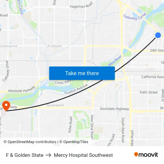 F & Golden State to Mercy Hospital Southwest map