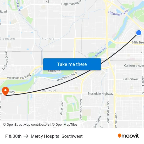 F & 30th to Mercy Hospital Southwest map