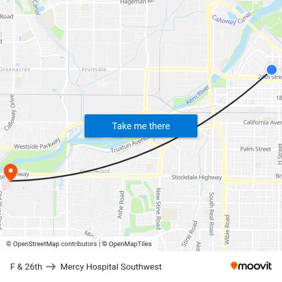 F & 26th to Mercy Hospital Southwest map