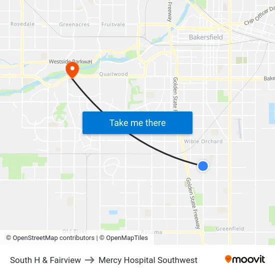 South H & Fairview to Mercy Hospital Southwest map