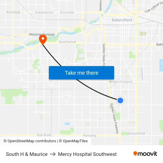 South H & Maurice to Mercy Hospital Southwest map