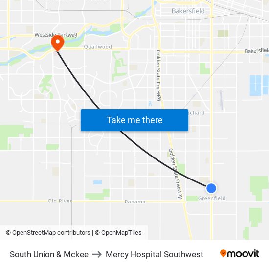 South Union & Mckee to Mercy Hospital Southwest map