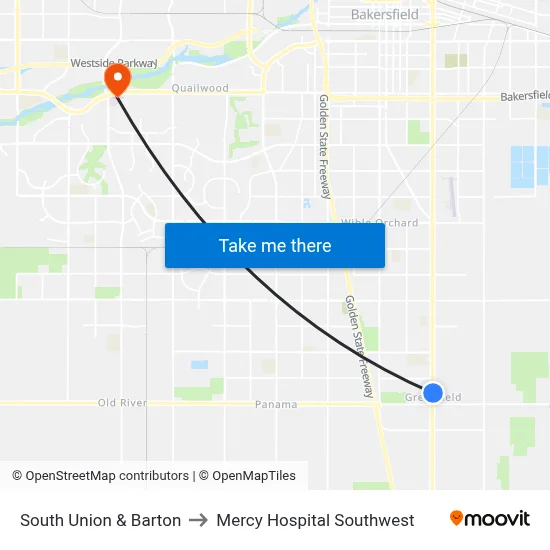 South Union & Barton to Mercy Hospital Southwest map