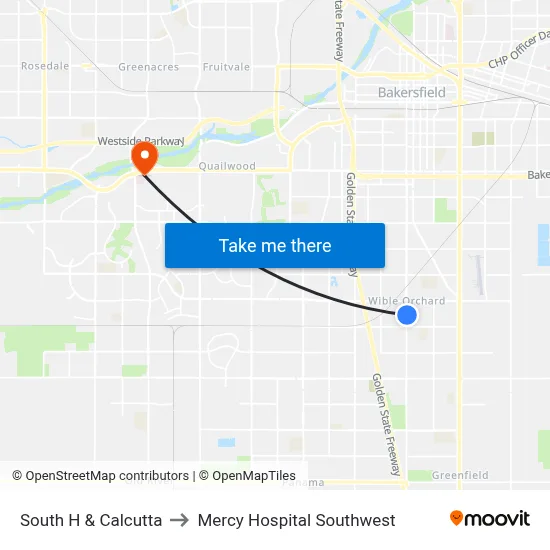 South H & Calcutta to Mercy Hospital Southwest map