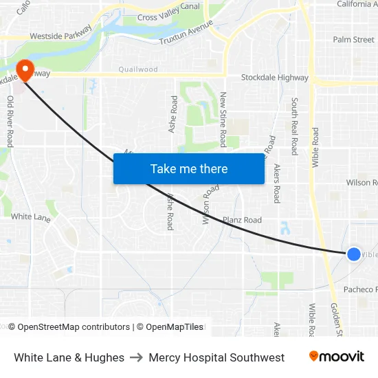 White Lane & Hughes to Mercy Hospital Southwest map