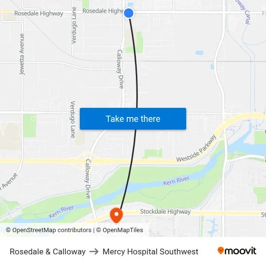 Rosedale & Calloway to Mercy Hospital Southwest map