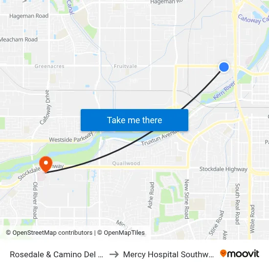Rosedale  & Camino Del Rio to Mercy Hospital Southwest map