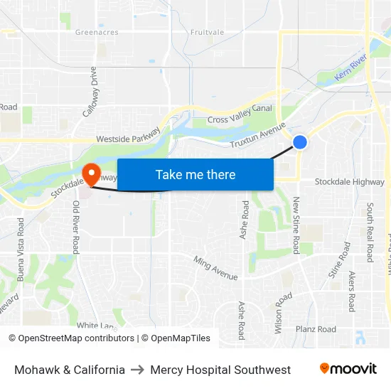 Mohawk & California to Mercy Hospital Southwest map