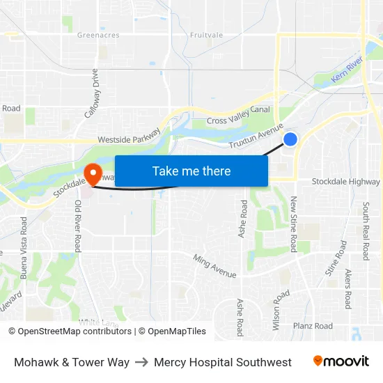 Mohawk & Tower Way to Mercy Hospital Southwest map
