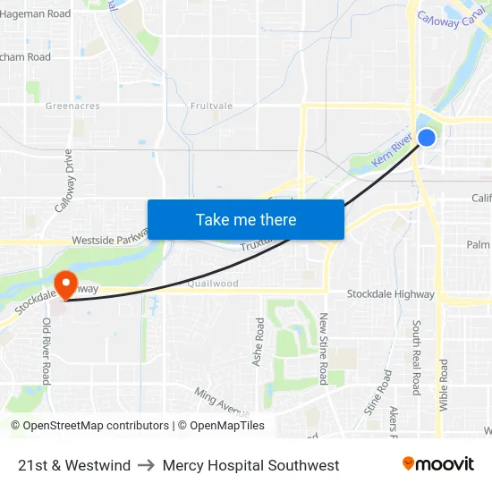 21st & Westwind to Mercy Hospital Southwest map