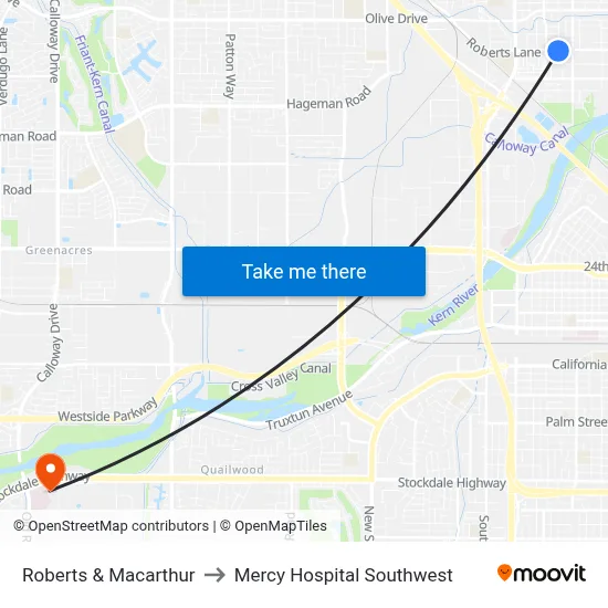 Roberts & Macarthur to Mercy Hospital Southwest map