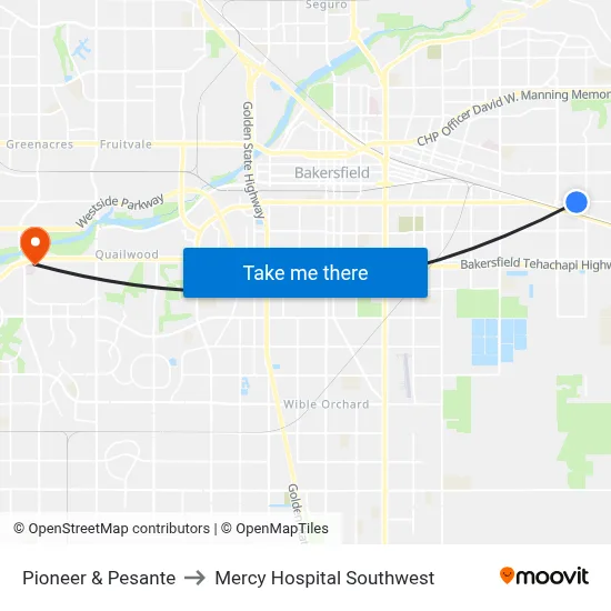 Pioneer & Pesante to Mercy Hospital Southwest map