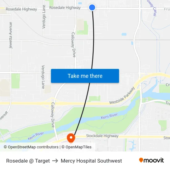 Rosedale @ Target to Mercy Hospital Southwest map