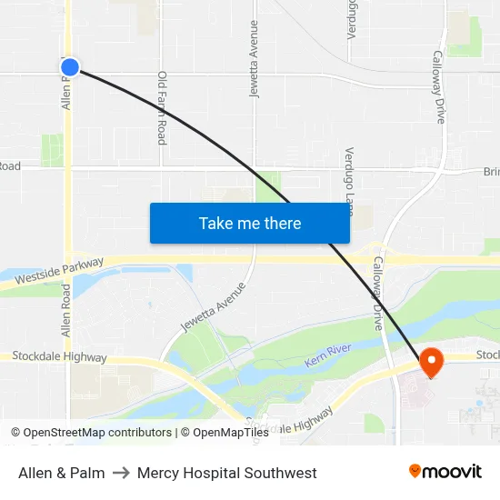 Allen & Palm to Mercy Hospital Southwest map