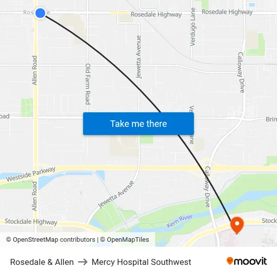 Rosedale & Allen to Mercy Hospital Southwest map
