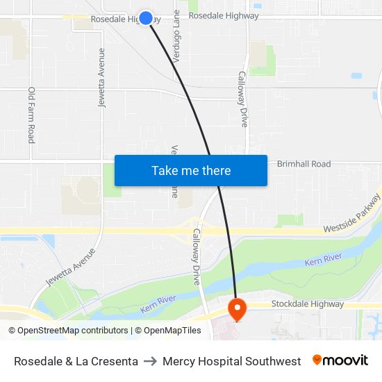 Rosedale & La Cresenta to Mercy Hospital Southwest map