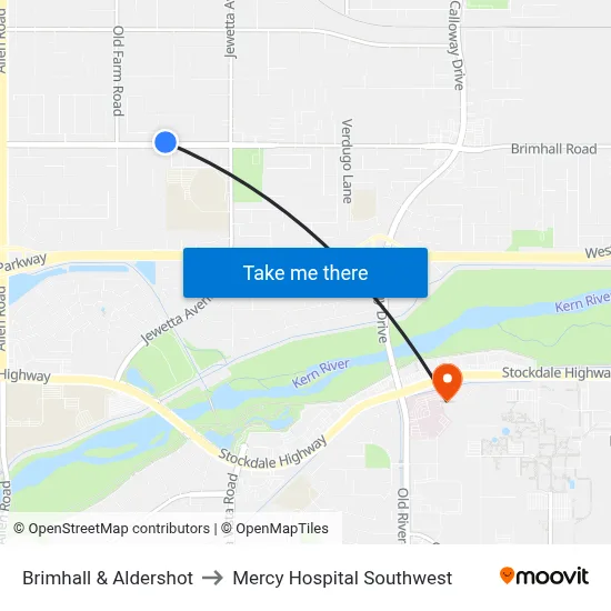 Brimhall & Aldershot to Mercy Hospital Southwest map