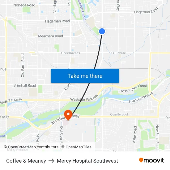 Coffee & Meaney to Mercy Hospital Southwest map