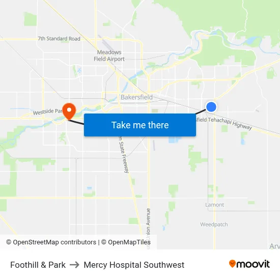 Foothill & Park to Mercy Hospital Southwest map