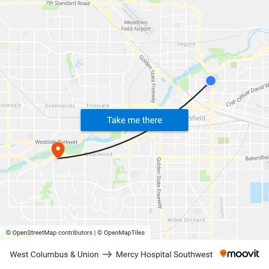 West Columbus & Union to Mercy Hospital Southwest map