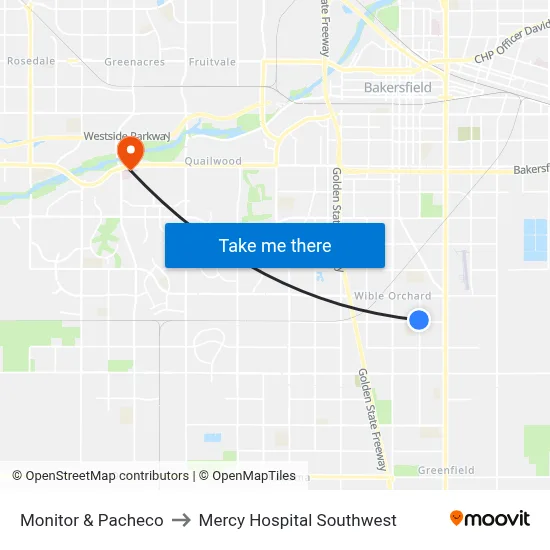 Monitor & Pacheco to Mercy Hospital Southwest map