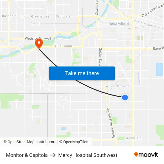 Monitor & Capitola to Mercy Hospital Southwest map
