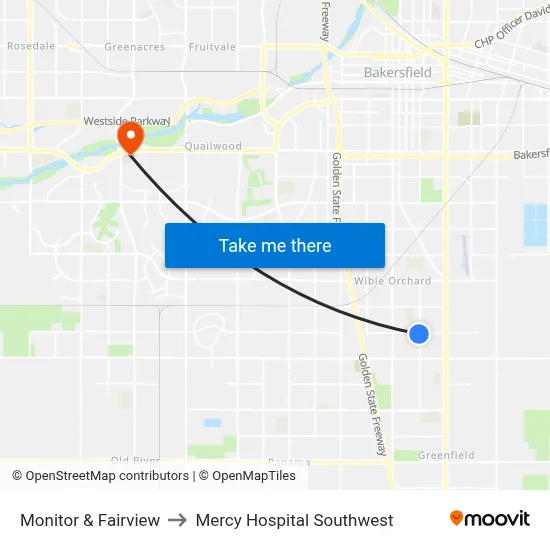 Monitor & Fairview to Mercy Hospital Southwest map
