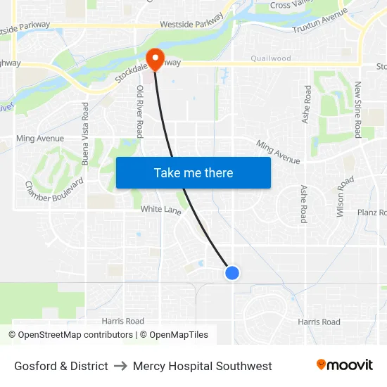 Gosford & District to Mercy Hospital Southwest map
