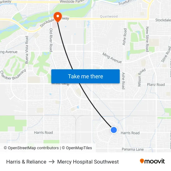 Harris & Reliance to Mercy Hospital Southwest map