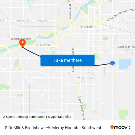 S Dr Mlk & Bradshaw to Mercy Hospital Southwest map