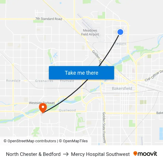 North Chester & Bedford to Mercy Hospital Southwest map