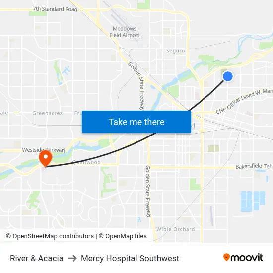 River & Acacia to Mercy Hospital Southwest map