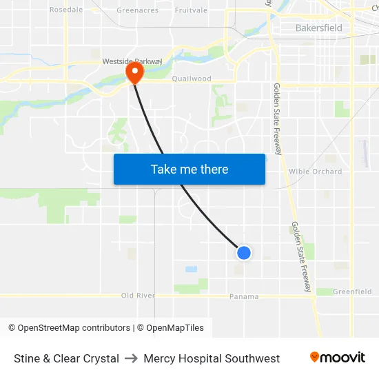 Stine & Clear Crystal to Mercy Hospital Southwest map