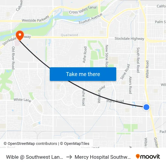 Wible @ Southwest Lanes to Mercy Hospital Southwest map